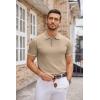 imageCOOFANDY Mens Knit Polo Shirts Casual Short Sleeve Button Down Polo Shirt Classic Golf ShirtsKhaki White Striped
