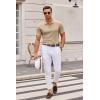 imageCOOFANDY Mens Knit Polo Shirts Casual Short Sleeve Button Down Polo Shirt Classic Golf ShirtsKhaki White Striped