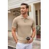 imageCOOFANDY Mens Knit Polo Shirts Casual Short Sleeve Button Down Polo Shirt Classic Golf ShirtsKhaki White Striped
