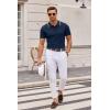 imageCOOFANDY Mens Knit Polo Shirts Casual Short Sleeve Button Down Polo Shirt Classic Golf ShirtsNavy Blue White Striped