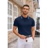 imageCOOFANDY Mens Knit Polo Shirts Casual Short Sleeve Button Down Polo Shirt Classic Golf ShirtsNavy Blue White Striped