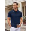 imageCOOFANDY Mens Knit Polo Shirts Casual Short Sleeve Button Down Polo Shirt Classic Golf ShirtsNavy Blue White Striped