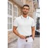 imageCOOFANDY Mens Knit Polo Shirts Casual Short Sleeve Button Down Polo Shirt Classic Golf ShirtsWhite Black Striped