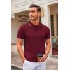 imageCOOFANDY Mens Knit Polo Shirts Casual Short Sleeve Button Down Polo Shirt Classic Golf ShirtsWine Red White Striped