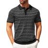imageCOOFANDY Mens Knit Polo Shirts Casual Short Sleeve Button Down Polo Shirt Classic Golf ShirtsBblackWhite Striped