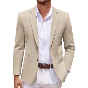 imageCOOFANDY Mens Casual Knit Blazer Two Button Lightweight Sport Coats Suit JacketLight Khaki