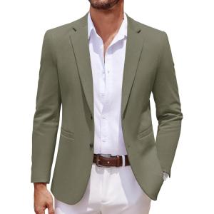 imageCOOFANDY Mens Casual Knit Blazer Two Button Lightweight Sport Coats Suit JacketOlive Green