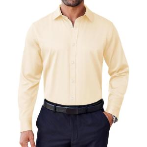 imageCOOFANDY Mens Dress Shirt Long Sleeve Wrinkle Free Formal Shirts Business Casual Button Down ShirtsBeige