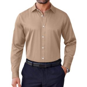 imageCOOFANDY Mens Dress Shirt Long Sleeve Wrinkle Free Formal Shirts Business Casual Button Down ShirtsKhaki