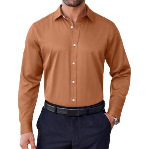 imageCOOFANDY Mens Dress Shirt Long Sleeve Wrinkle Free Formal Shirts Business Casual Button Down ShirtsLight Brown