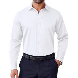 imageCOOFANDY Mens Dress Shirt Long Sleeve Wrinkle Free Formal Shirts Business Casual Button Down ShirtsWhite