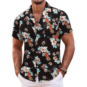 imageCOOFANDY Mens Hawaiian Shirt Short Sleeve Floral Button Down Shirts Tropical Summer Beach Shirts Camp Collar ShirtBlack