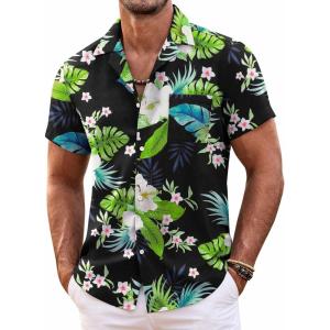 imageCOOFANDY Mens Hawaiian Shirt Short Sleeve Floral Button Down Shirts Tropical Summer Beach Shirts Camp Collar ShirtBlackhawaiian Floral