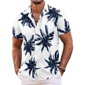 imageCOOFANDY Mens Hawaiian Shirt Short Sleeve Floral Button Down Shirts Tropical Summer Beach Shirts Camp Collar ShirtCoconut Treewhite