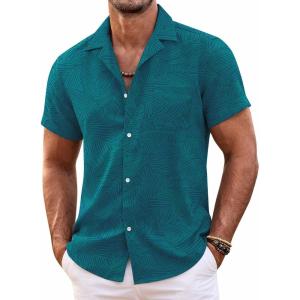 imageCOOFANDY Mens Hawaiian Shirt Short Sleeve Floral Button Down Shirts Tropical Summer Beach Shirts Camp Collar ShirtLake Greenleaf