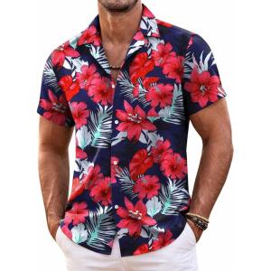 imageCOOFANDY Mens Hawaiian Shirt Short Sleeve Floral Button Down Shirts Tropical Summer Beach Shirts Camp Collar ShirtNavyfloral