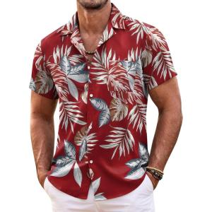 imageCOOFANDY Mens Hawaiian Shirt Short Sleeve Floral Button Down Shirts Tropical Summer Beach Shirts Camp Collar ShirtRedleaf