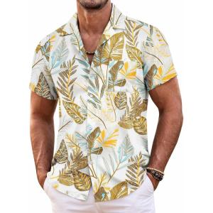 imageCOOFANDY Mens Hawaiian Shirt Short Sleeve Floral Button Down Shirts Tropical Summer Beach Shirts Camp Collar ShirtW Palm Leaf
