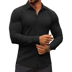imageCOOFANDY Mens Muscle Fit Dress Shirts WrinkleFree Long Sleeve Casual Button Down ShirtsBlack