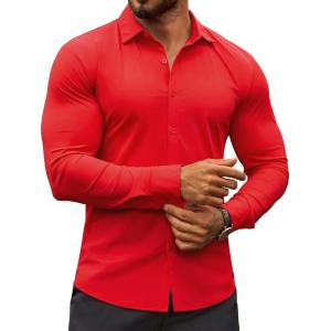 imageCOOFANDY Mens Muscle Fit Dress Shirts WrinkleFree Long Sleeve Casual Button Down ShirtsRed