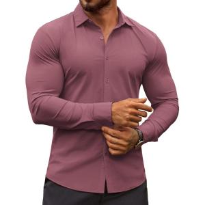 imageCOOFANDY Mens Muscle Fit Dress Shirts WrinkleFree Long Sleeve Casual Button Down ShirtsRed Purple