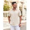 imageCOOFANDY Mens Casual Button Down Shirt Short Sleeve Wrinkle Free Dress Shirt Beach Summer Wedding ShirtBeige