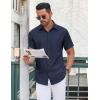 imageCOOFANDY Mens Casual Button Down Shirt Short Sleeve Wrinkle Free Dress Shirt Beach Summer Wedding ShirtDark Blue