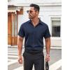 imageCOOFANDY Mens Casual Button Down Shirt Short Sleeve Wrinkle Free Dress Shirt Beach Summer Wedding ShirtDark Blue