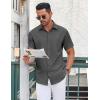 imageCOOFANDY Mens Casual Button Down Shirt Short Sleeve Wrinkle Free Dress Shirt Beach Summer Wedding ShirtDark Grey