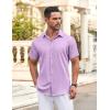 imageCOOFANDY Mens Casual Button Down Shirt Short Sleeve Wrinkle Free Dress Shirt Beach Summer Wedding ShirtLavender