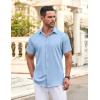 imageCOOFANDY Mens Casual Button Down Shirt Short Sleeve Wrinkle Free Dress Shirt Beach Summer Wedding ShirtLight Blue