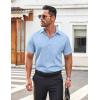 imageCOOFANDY Mens Casual Button Down Shirt Short Sleeve Wrinkle Free Dress Shirt Beach Summer Wedding ShirtLight Blue