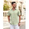 imageCOOFANDY Mens Casual Button Down Shirt Short Sleeve Wrinkle Free Dress Shirt Beach Summer Wedding ShirtLight Green