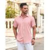 imageCOOFANDY Mens Casual Button Down Shirt Short Sleeve Wrinkle Free Dress Shirt Beach Summer Wedding ShirtLight Pink