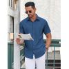 imageCOOFANDY Mens Casual Button Down Shirt Short Sleeve Wrinkle Free Dress Shirt Beach Summer Wedding ShirtNavy Blue