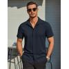 imageCOOFANDY Mens Wrinkle Free Dress Shirt Polka Dot Short Sleeve Button Down Business Casual ShirtsBlue Black