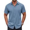 imageCOOFANDY Mens Casual Button Down Shirt Short Sleeve Wrinkle Free Dress Shirt Beach Summer Wedding ShirtGrey Blue