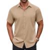 imageCOOFANDY Mens Casual Button Down Shirt Short Sleeve Wrinkle Free Dress Shirt Beach Summer Wedding ShirtKhaki