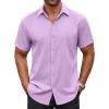 imageCOOFANDY Mens Casual Button Down Shirt Short Sleeve Wrinkle Free Dress Shirt Beach Summer Wedding ShirtLavender