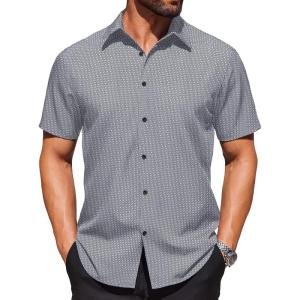 imageCOOFANDY Mens Wrinkle Free Dress Shirt Polka Dot Short Sleeve Button Down Business Casual ShirtsBlacksquare