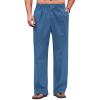 imageCOOFANDY Mens Casual Linen Cotton Pants Elastic Waist Summer Beach Trousers Lightweight Yoga Vacation PantsMarine Blue