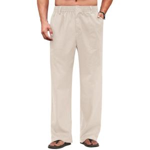 imageCOOFANDY Mens Casual Linen Cotton Pants Elastic Waist Summer Beach Trousers Lightweight Yoga Vacation PantsBeige
