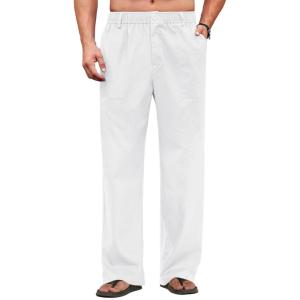 imageCOOFANDY Mens Casual Linen Cotton Pants Elastic Waist Summer Beach Trousers Lightweight Yoga Vacation PantsWhite