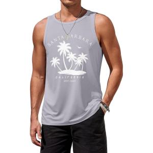 imageCOOFANDY Mens Graphic Tank Tops Summer Beach Sleeveless T Shirt Hawaiian Palm Tree Vacation Muscle Gym TankGraycoconut