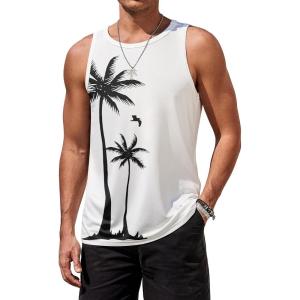 imageCOOFANDY Mens Graphic Tank Tops Summer Beach Sleeveless T Shirt Hawaiian Palm Tree Vacation Muscle Gym TankWhitecoconut