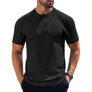 imageCOOFANDY Mens Knit TShirts Short Sleeve Crewneck Shirt Casual Textured Pullover TeesBlack