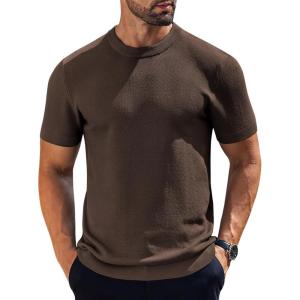 imageCOOFANDY Mens Knit TShirts Short Sleeve Crewneck Shirt Casual Textured Pullover TeesCoffee