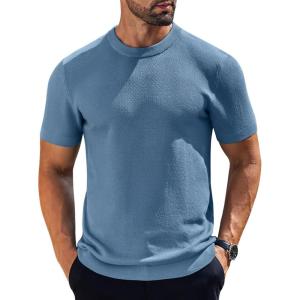 imageCOOFANDY Mens Knit TShirts Short Sleeve Crewneck Shirt Casual Textured Pullover TeesGray Blue