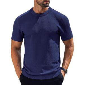 imageCOOFANDY Mens Knit TShirts Short Sleeve Crewneck Shirt Casual Textured Pullover TeesNavy Blue