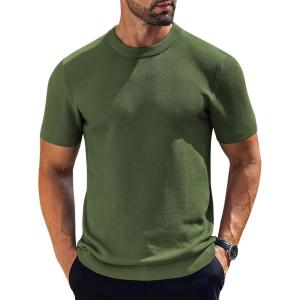 imageCOOFANDY Mens Knit TShirts Short Sleeve Crewneck Shirt Casual Textured Pullover TeesOlive Green